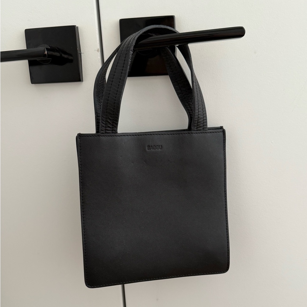 Baggu mini retail tote - black leather